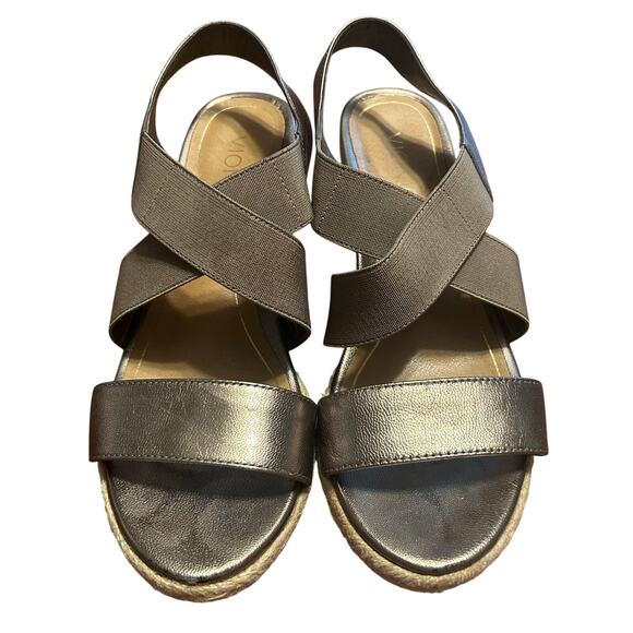 Vionic Ainsleigh Espadrile Wedge Heel Sandal Gold Leather Cross Strap Women's 7 - Picture 2 of 3